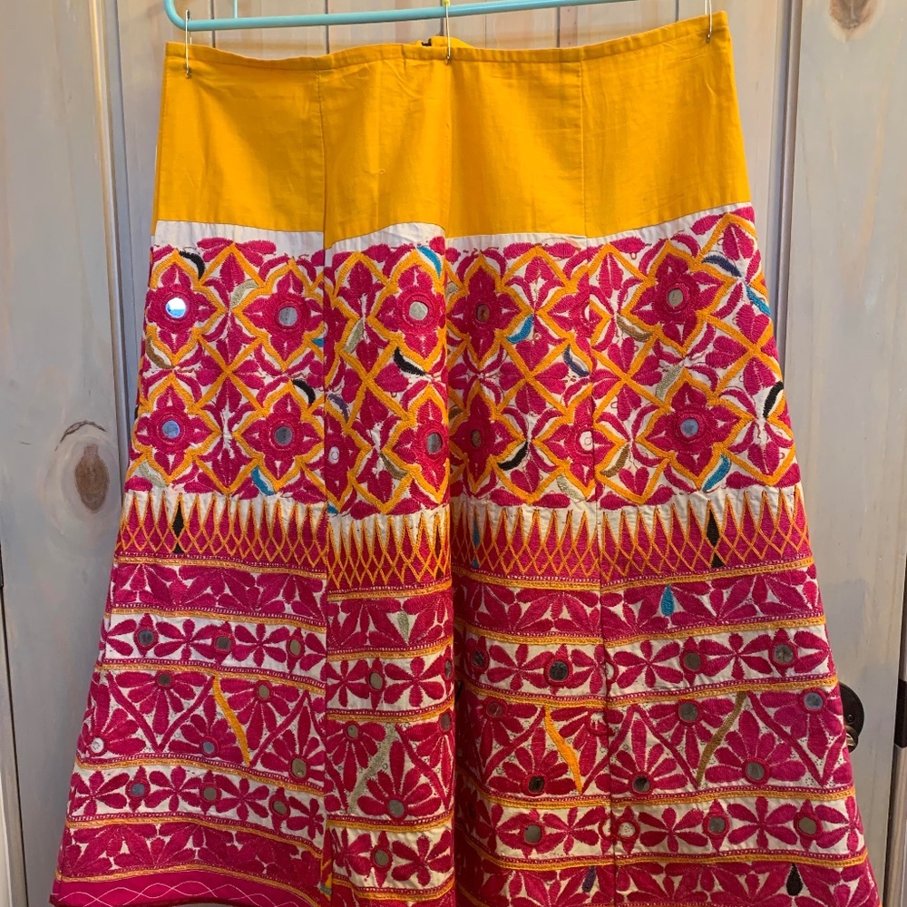 Indian Skirt w Mirrors Pinks and Yellows Size L